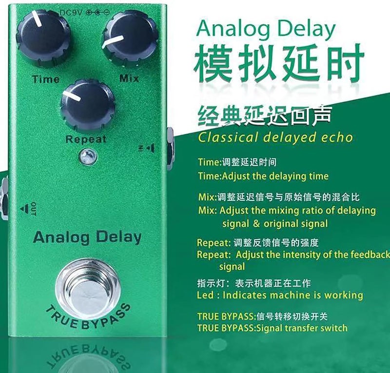 IOppWin Analog Delay Electric Guitar Effects Pedal - Mini Size, True Bypass, Noise Reduction, Aluminum Alloy, 9V DC Power, 20ms-600ms Warm Delay - Image 2